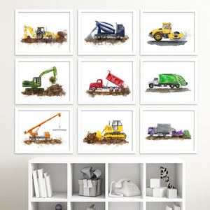 Green Garbage Truck wall decor as part of construction vehicle print set