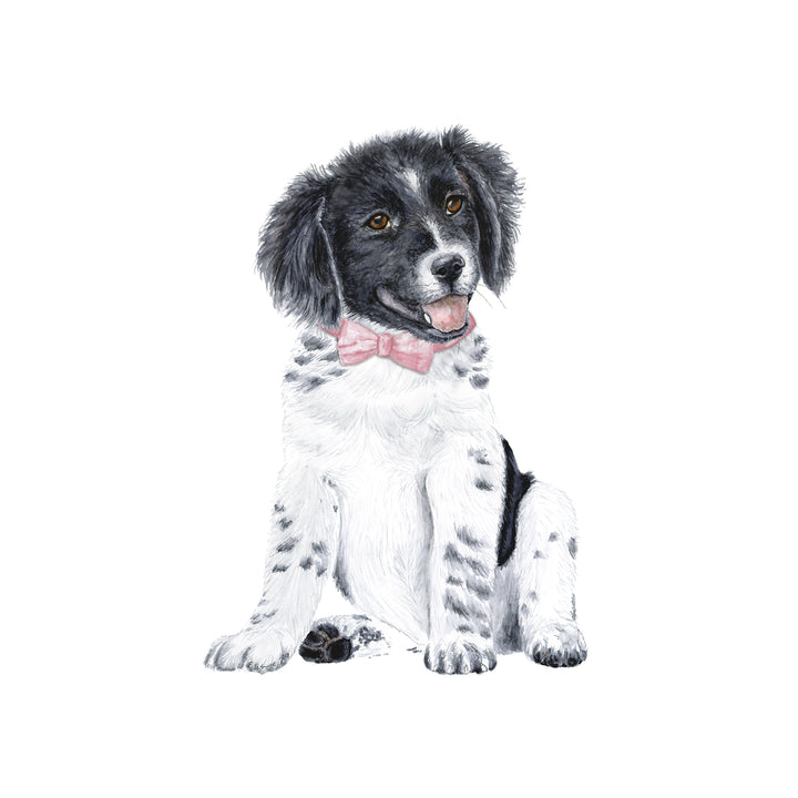 Border Collie Puppy with Pink Bowtie Nursery Decor