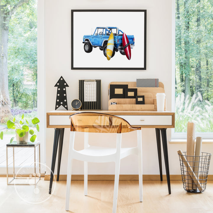 Vintage Blue Ford Bronco Wall Art