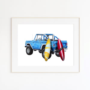Blue 1970s Classic Ford Bronco Illustration