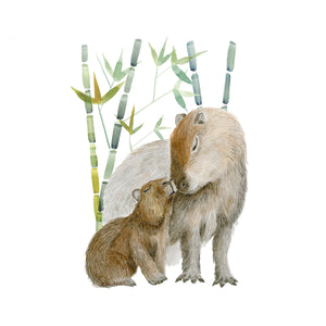Mom and Baby Capybara Nursery Print