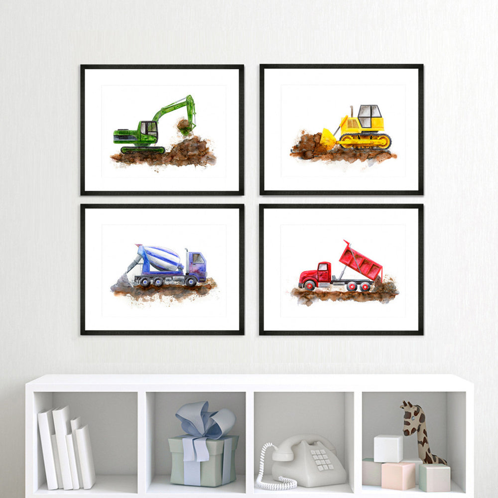 Construction Truck Wall Decor Set of 4 Framed Prints Brett