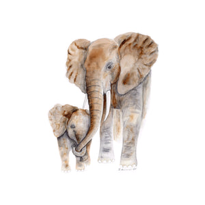 Mom and Baby Elephant Watercolor Print