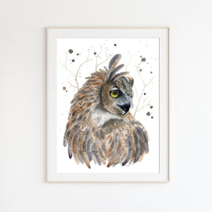 Great Horned Owl Watercolor 