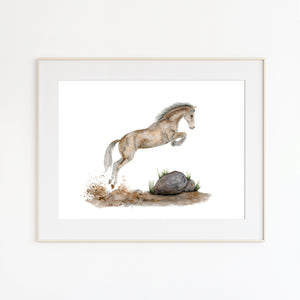 Jumping Horse Watercolor Art