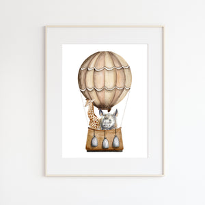 Hot Air Balloon with Animals Nursery Print