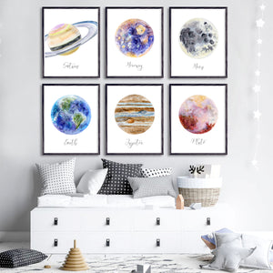 Planet Watercolor Print Set