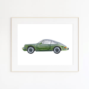 Green Porsche Watercolor Print