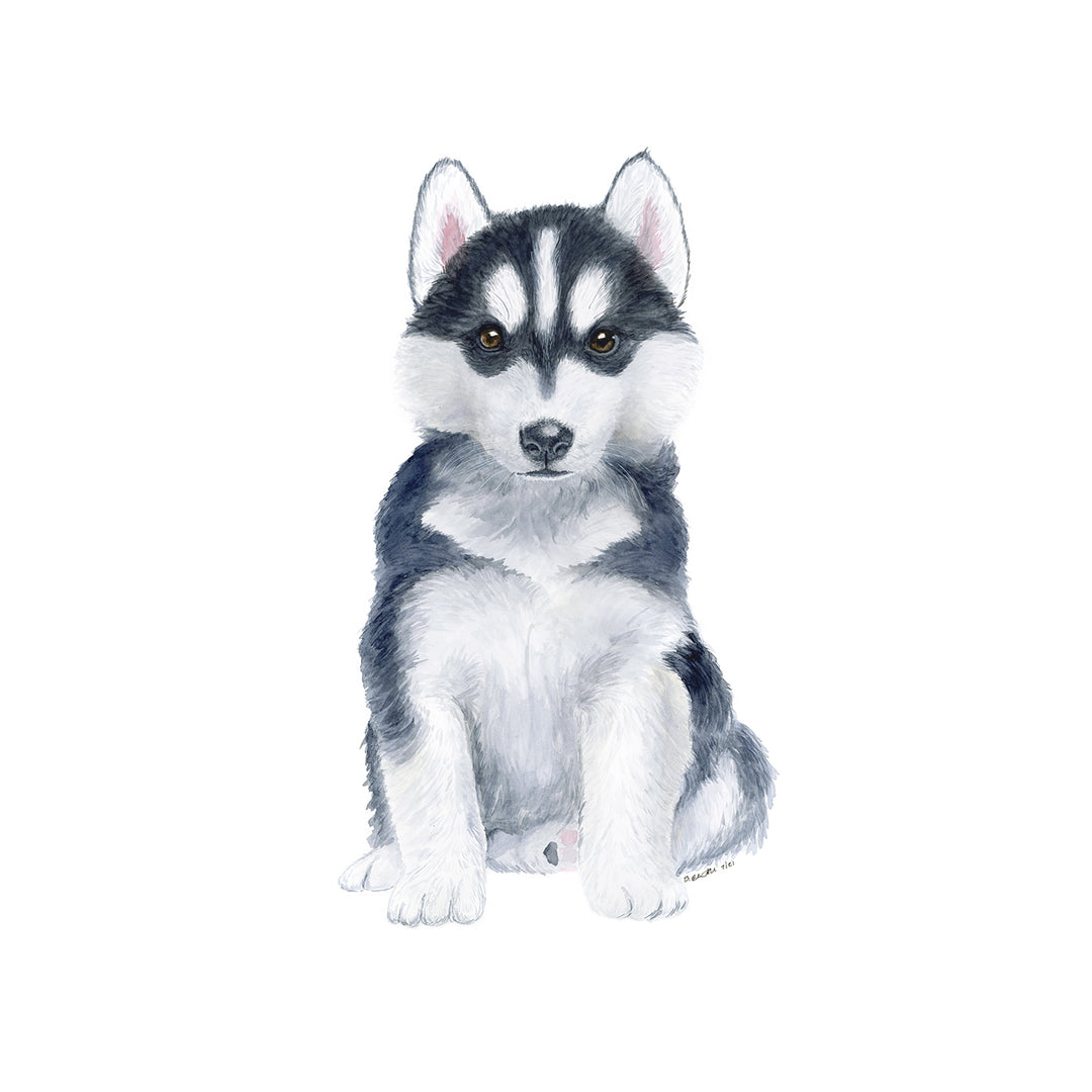 Siberian Husky Puppy Watercolor Print Pup Nursery Decor – Tiny