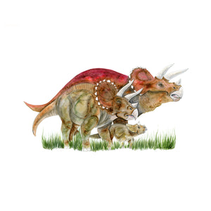 Triceratops Family Watercolor Print