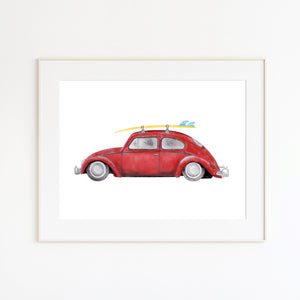 Red Volkswagon Beetle Illustration