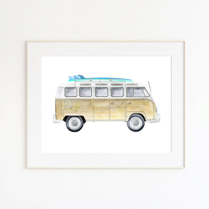 Tan Kombi Bus with Surfboards 