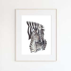 Mom and Baby Zebra Watercolor Illustration