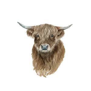 a drawing of a brown cow with horns