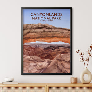 a poster of canyonlands national park hanging on a wall