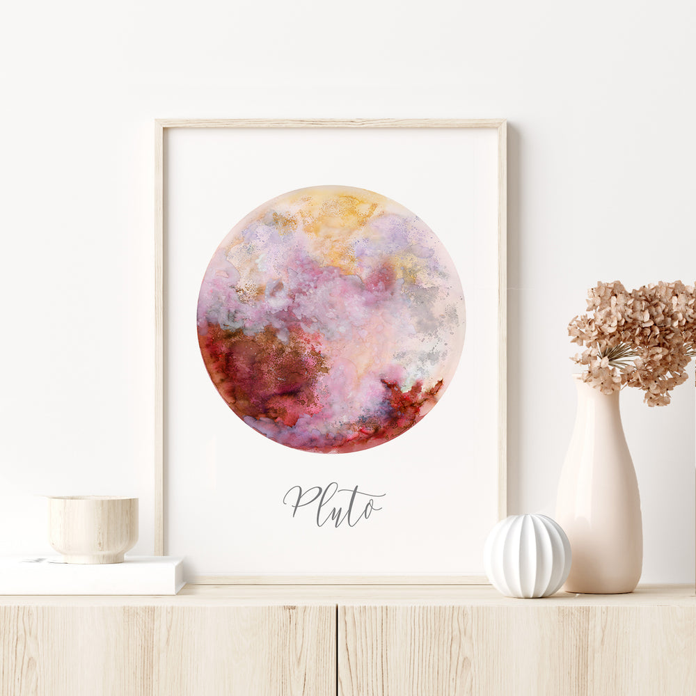 a picture of a painting on a wall next to a vase with flowers