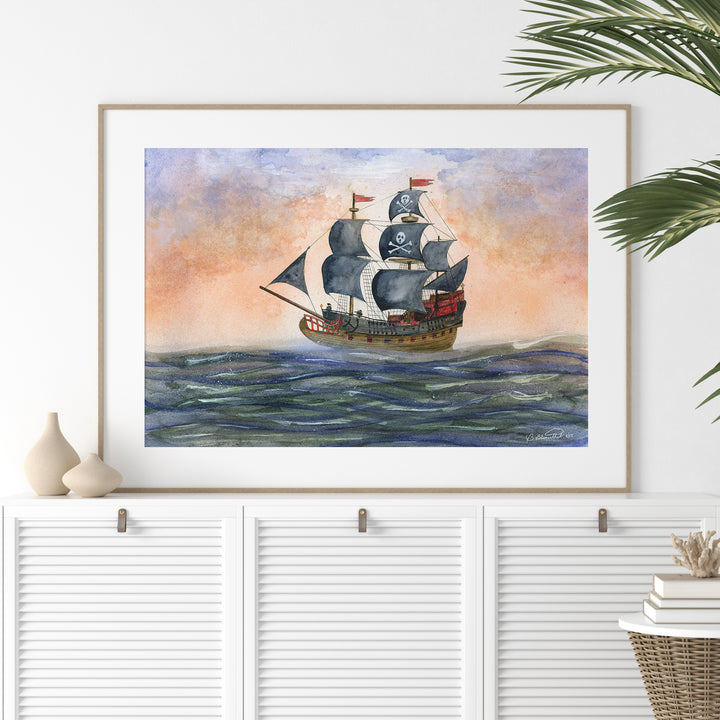 a painting of a sailing ship in the ocean