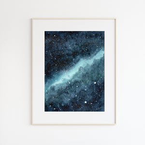 Abstract Blue Nebula Watercolor Painting