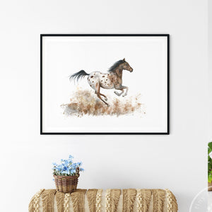 Impression aquarelle de cheval Appaloosa au galop