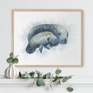 a painting of two manatees