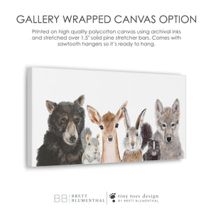 a picture of a group of animals with the words gallery wrapped canvas option
