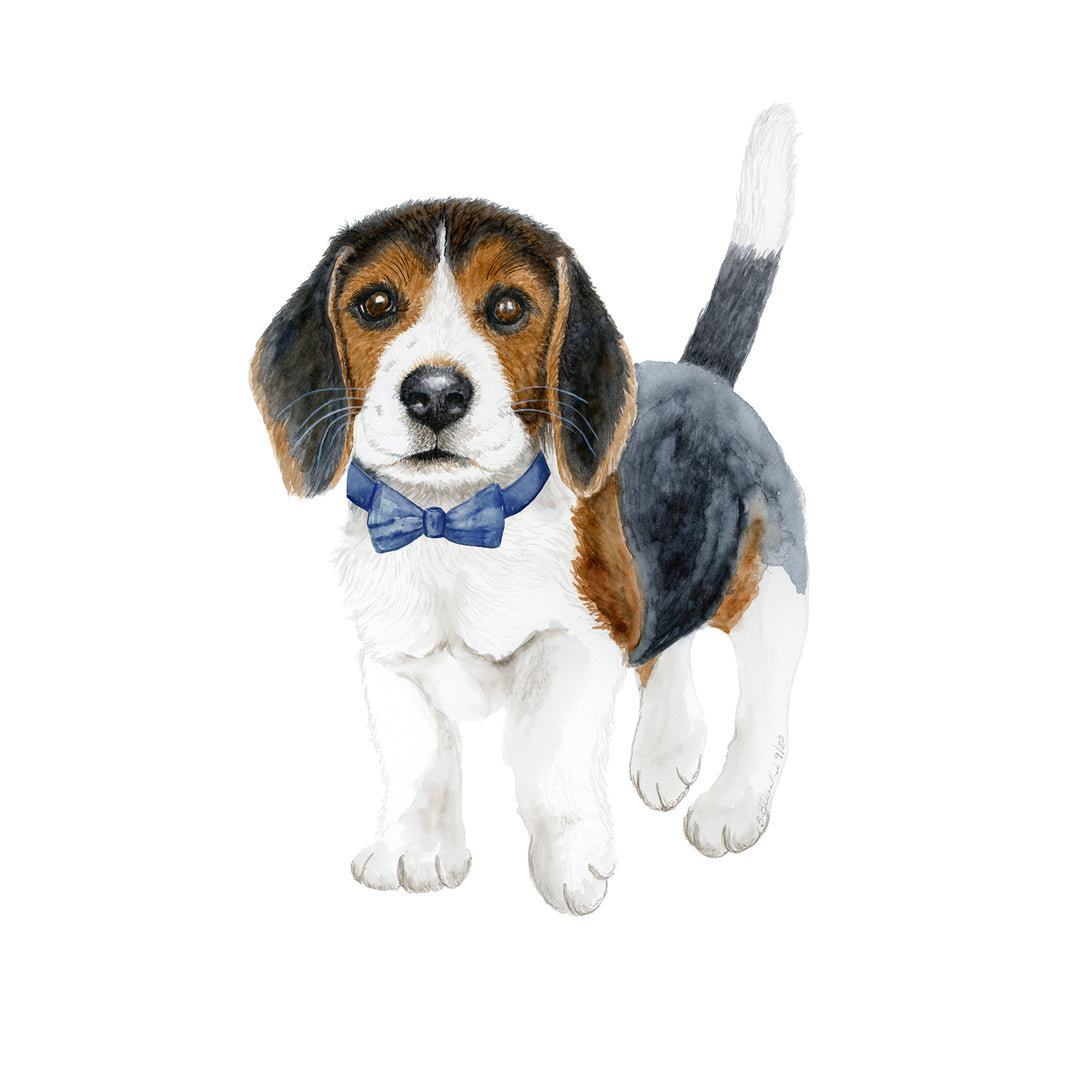 Beagle Puppy with Blue Bowtie Nursery Art