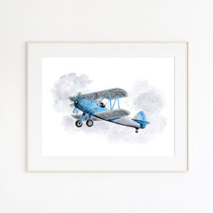 Blue Bi-Plane Art Print