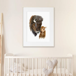 Mom and Baby Bison Nursery Print