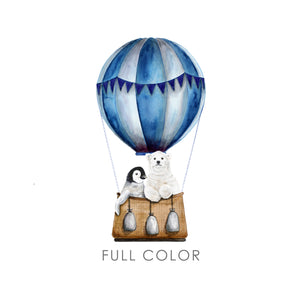 Blue Hot Air Balloon Watercolor Art