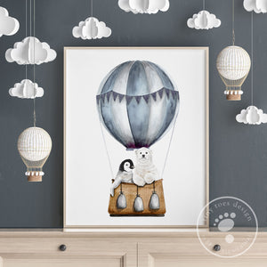 Hot Air Balloon Animal Nursery Print