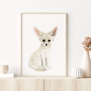 a picture of a fennec fox watercolor on a shelf