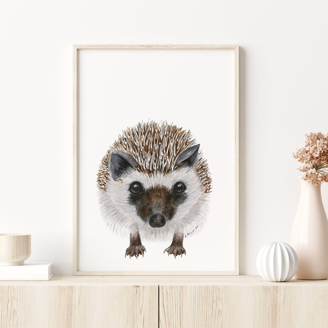 a picture of a hedgehog on a shelf