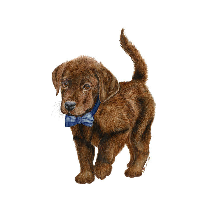 Chocolate Lab Puppy with Blue Bowtie Nursery Art