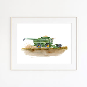 Combine Harvester Watercolor Print