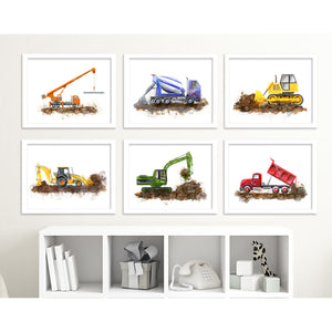 Yellow Backhoe Painting as part of Construction Equipment Print Set