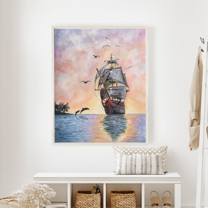 a painting of a sailboat in the ocean