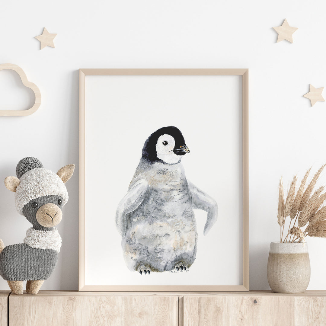 a baby penguin chick nursery print