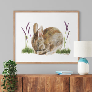 a painting of a rabbit sitting in the grass