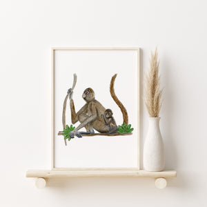 a picture of a monkey and its baby on a shelf