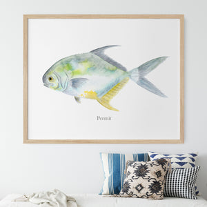 a picture of a permit fish hanging above a bed