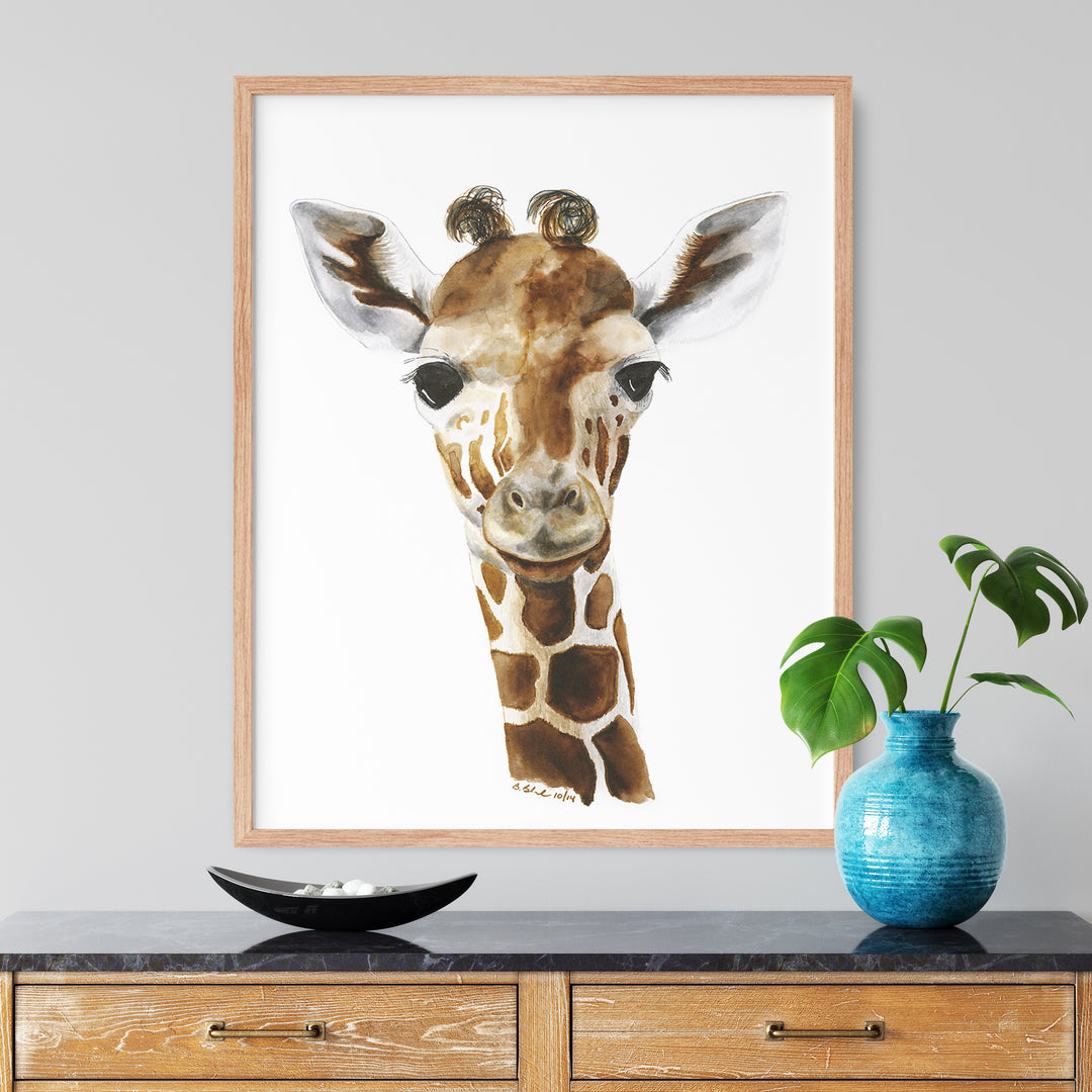 neutral nursery giraffe print watercolor baby animal wall art