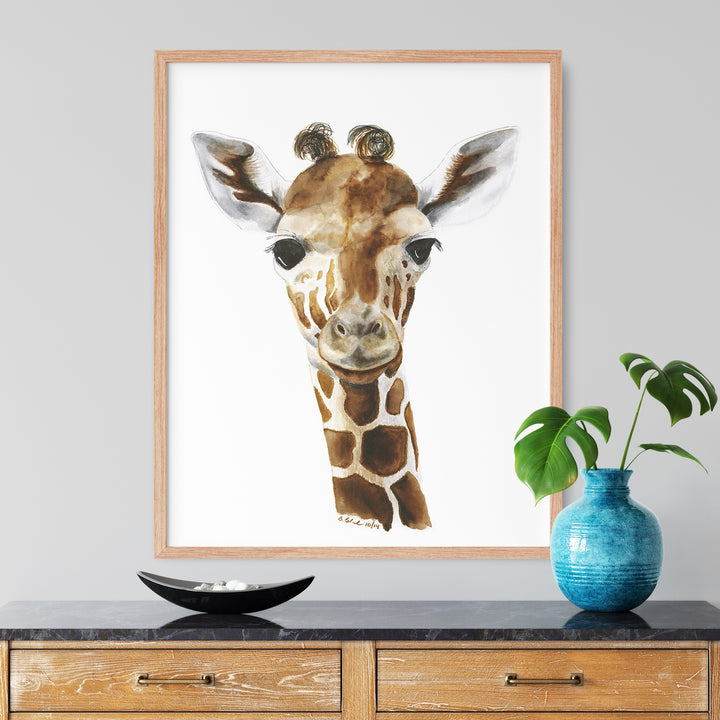neutral nursery giraffe print watercolor baby animal wall art