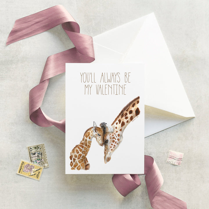 Mom and Baby Giraffe Valentine's Day Card