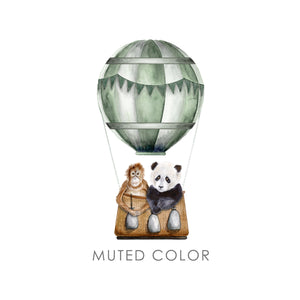 Green Muted Color Hot Air Balloon Print