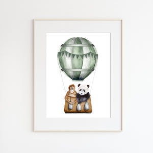 Green Hot Air Balloon with Baby Animals Nursery Decor - Brett Blumenthal | Tiny Toes Design