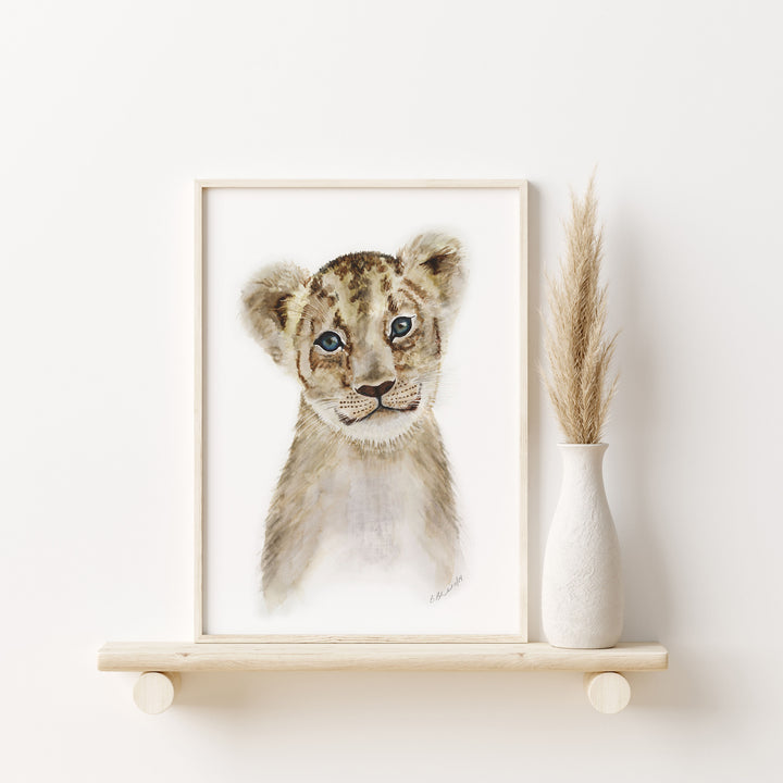 lion cub nursery wall art neutral safari baby room decor