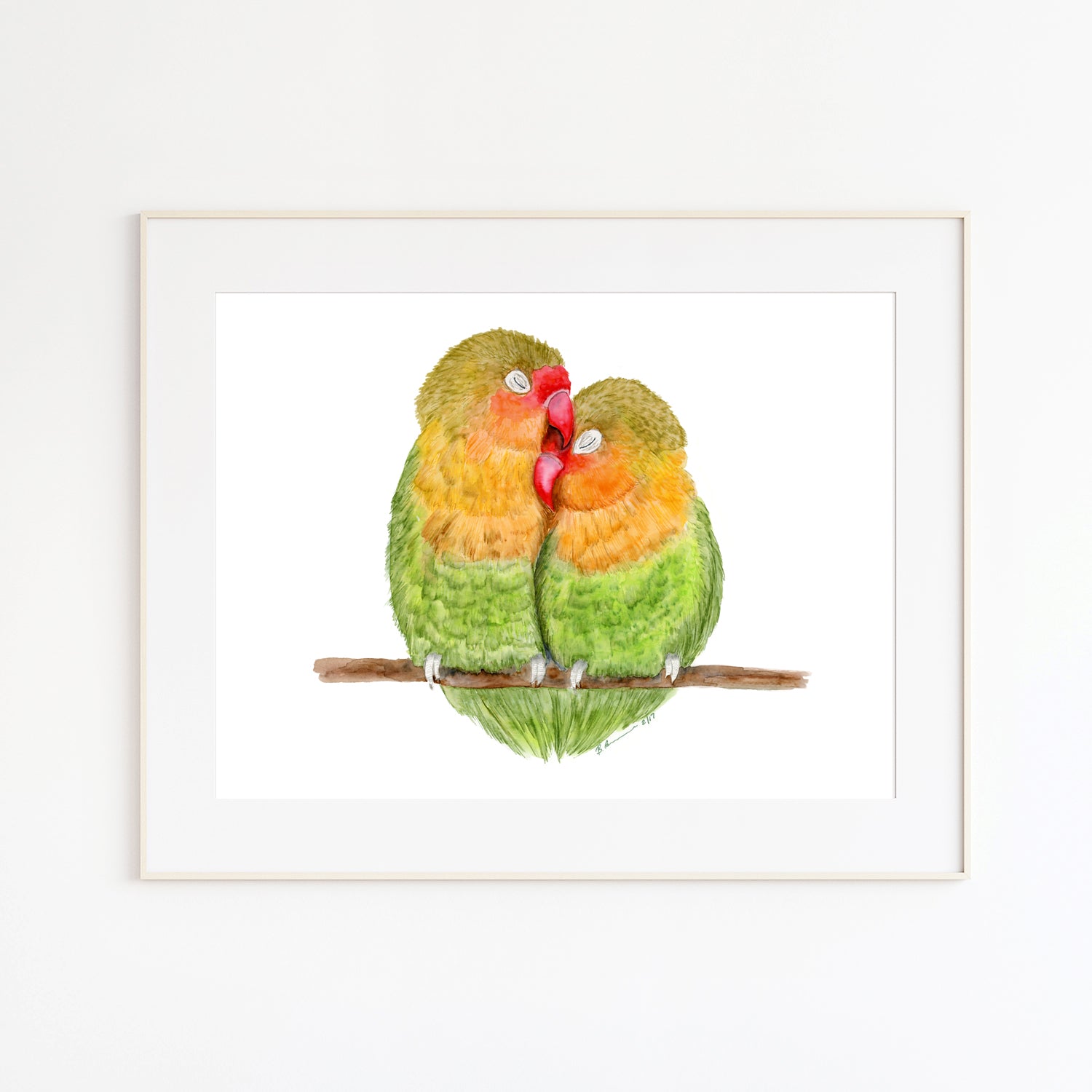 Pair of Lovebirds Watercolor Art | Tropical Nursery Decor – Tiny