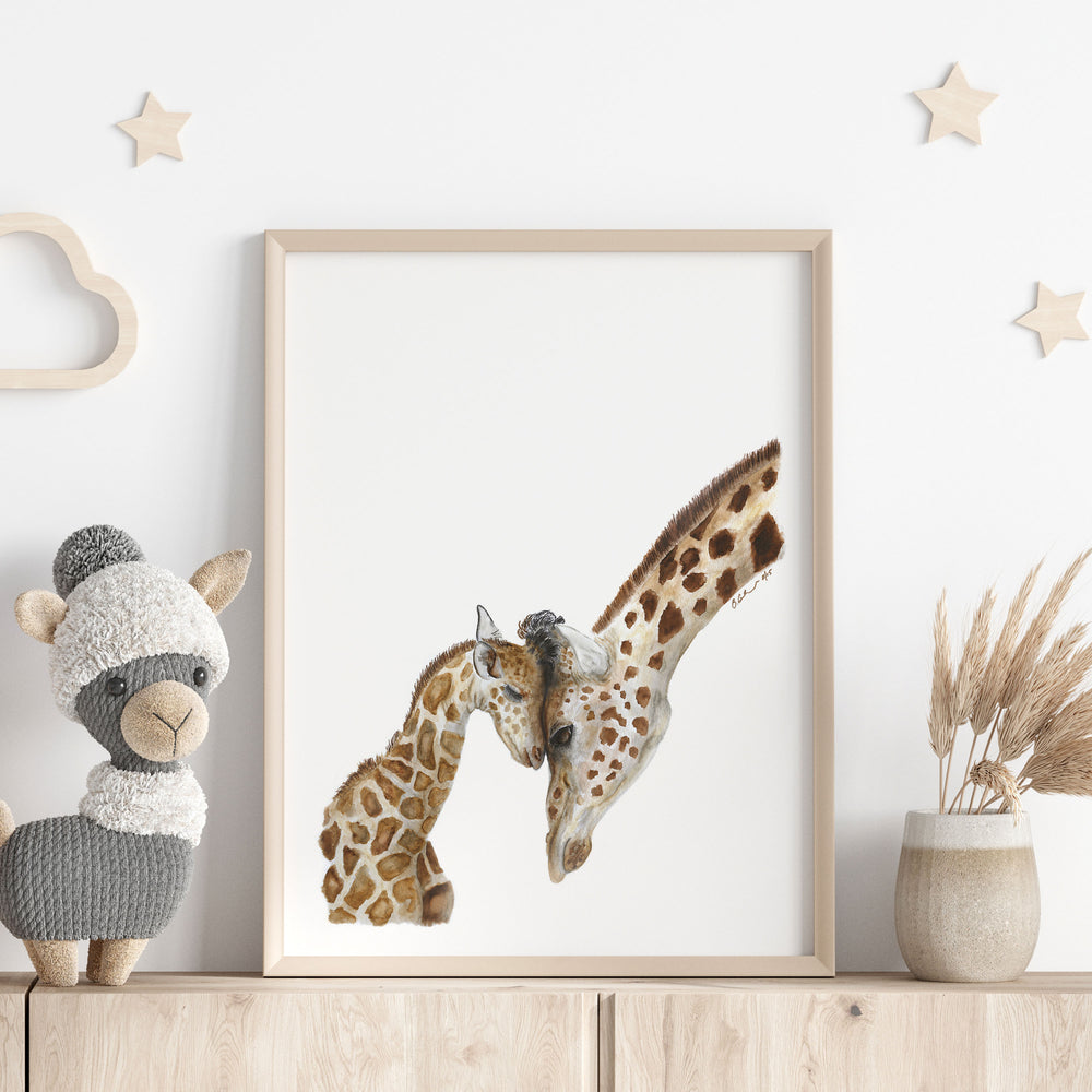giraffe parent and baby nursery wall art neutral baby room decor