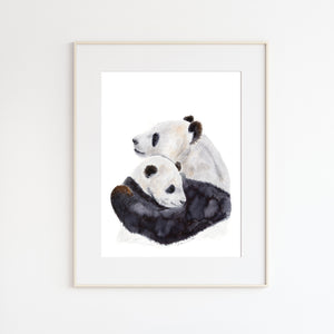 Mom and Baby Panda Watercolor