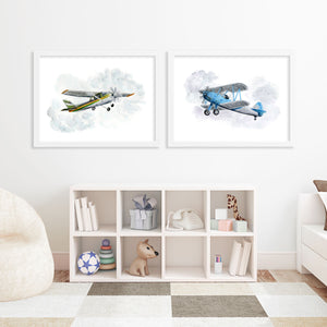 Blue Bi-Plane Painting as part of plane print set